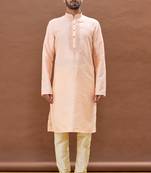 Pink embroidered art silk kurta-pajama