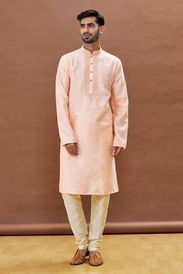 Pink embroidered art silk kurta-pajama 2