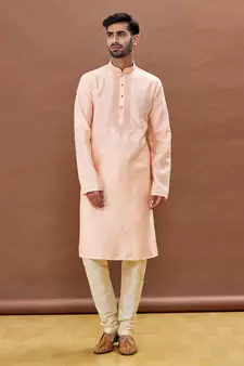 Pink embroidered art silk kurta-pajama