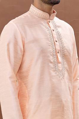 Pink embroidered art silk kurta-pajama 3