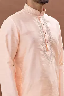 Pink embroidered art silk kurta-pajama