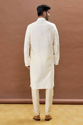 White embroidered art silk kurta-pajama 4