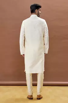White embroidered art silk kurta-pajama
