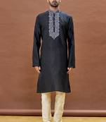 Black embroidered art silk kurta-pajama
