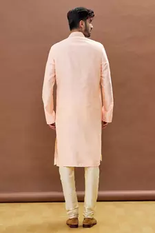 Pink embroidered art silk kurta-pajama