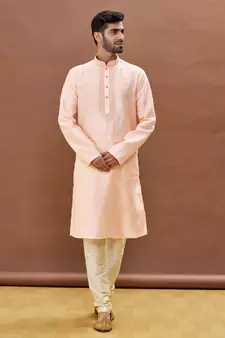 Pink embroidered art silk kurta-pajama