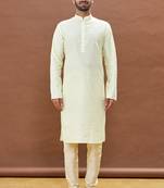 Yellow printed art silk kurta-pajama