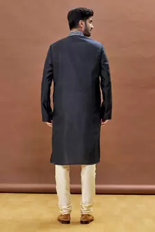 Black embroidered art silk kurta-pajama