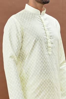 Yellow printed art silk kurta-pajama 3