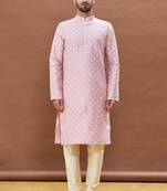 Pink printed art silk kurta-pajama