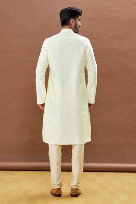 Yellow printed art silk kurta-pajama 4