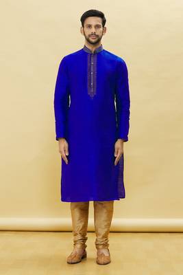 Blue embroidered art silk kurta-pajama 1