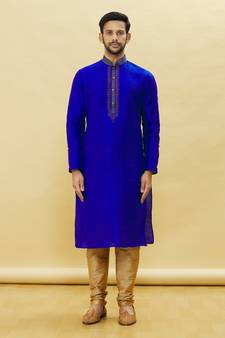 Blue embroidered art silk kurta-pajama