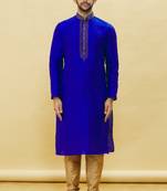 Blue embroidered art silk kurta-pajama