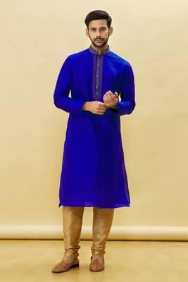 Blue embroidered art silk kurta-pajama 2