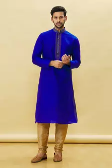Blue embroidered art silk kurta-pajama