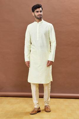Yellow printed art silk kurta-pajama 5