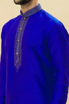 Blue embroidered art silk kurta-pajama