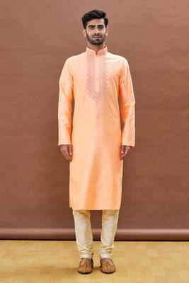 Pink embroidered art silk kurta-pajama 1