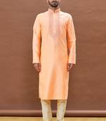 Pink embroidered art silk kurta-pajama