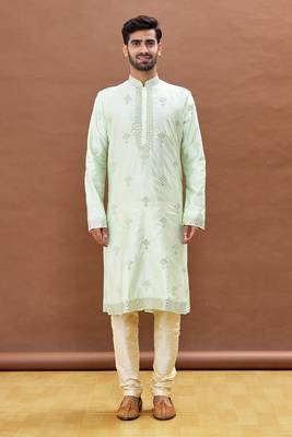 Green embroidered art silk kurta-pajama 1