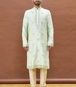 Green embroidered art silk kurta-pajama