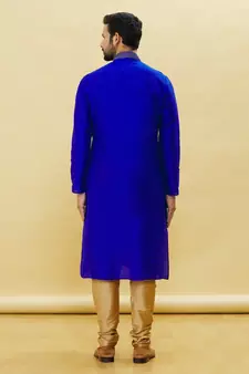 Blue embroidered art silk kurta-pajama