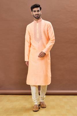 Pink embroidered art silk kurta-pajama 2