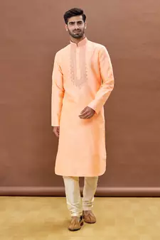 Pink embroidered art silk kurta-pajama