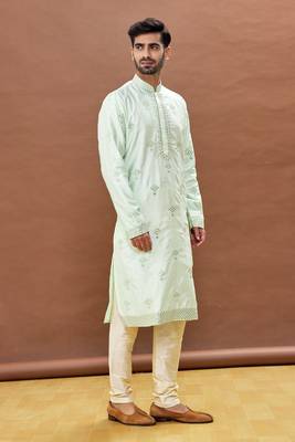 Green embroidered art silk kurta-pajama 2