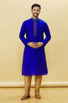Blue embroidered art silk kurta-pajama 5