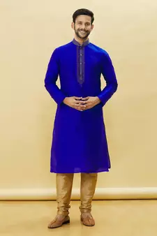 Blue embroidered art silk kurta-pajama