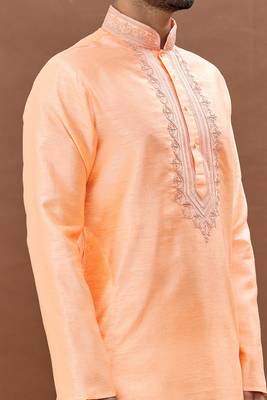 Pink embroidered art silk kurta-pajama 3