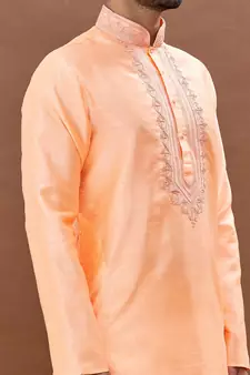 Pink embroidered art silk kurta-pajama