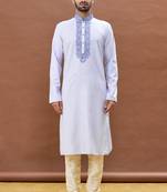 Purple embroidered art silk kurta-pajama