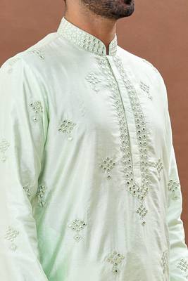 Green embroidered art silk kurta-pajama 3