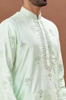 Green embroidered art silk kurta-pajama