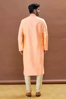 Pink embroidered art silk kurta-pajama