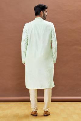 Green embroidered art silk kurta-pajama 4