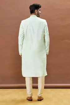 Green embroidered art silk kurta-pajama