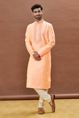 Pink embroidered art silk kurta-pajama 5