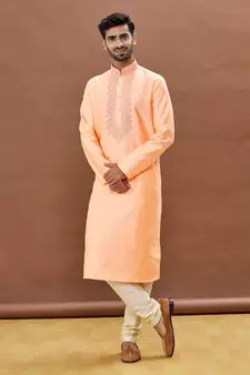 Pink embroidered art silk kurta-pajama