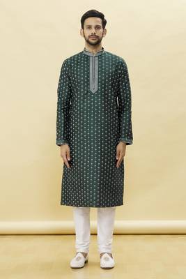 Green embroidered art silk kurta-pajama 1