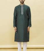 Green embroidered art silk kurta-pajama