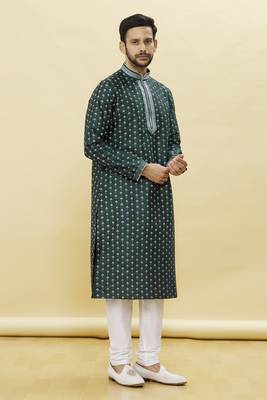 Green embroidered art silk kurta-pajama 2