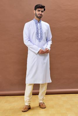 Purple embroidered art silk kurta-pajama 5