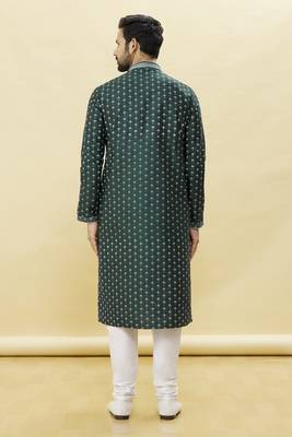 Green embroidered art silk kurta-pajama 4