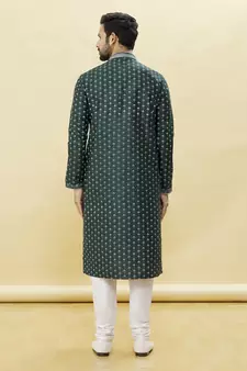 Green embroidered art silk kurta-pajama