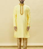 Yellow embroidered art silk kurta-pajama