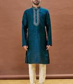 Rama Green embroidered art silk kurta-pajama